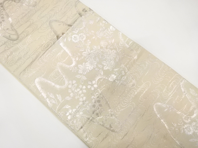 JAPANESE KIMONO / ANTIQUE FUKURO OBI / SILK / WOVEN FLOWER & SPIRAL